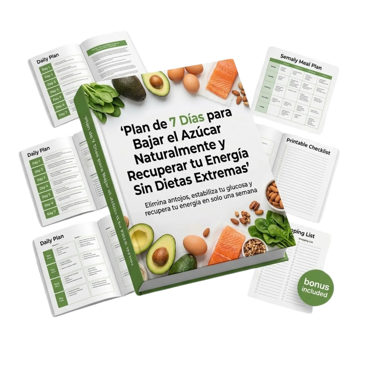 Portada del libro "Plan de 7 Días para Bajar el Azúcar Naturalmente" de Glucora Argentina, con título y diseño en la portada.