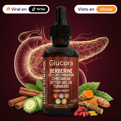Suplemento natural Glucora™ de Mi tienda, control de colesterol, triglicéridos y glucosa en cápsulas.