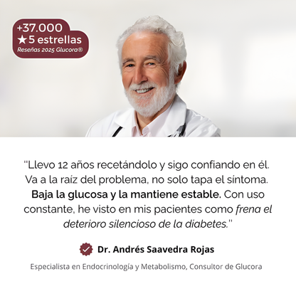 Suplemento natural Glucora™ de Mi tienda, control para colesterol, triglicéridos y glucosa, con cápsulas y ingredientes naturales.